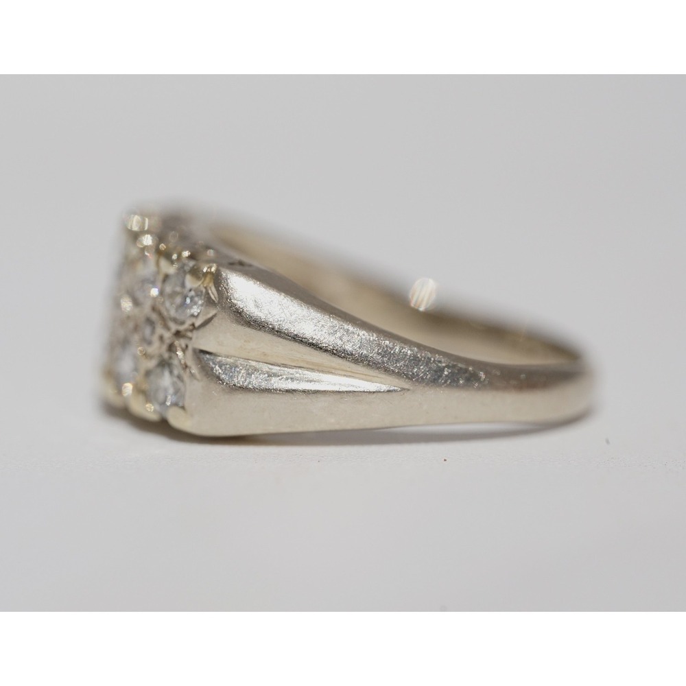 Vintage 14k Solid White Gold Cluster Rows Natural Diamond Ring - Size 6.75 4.13g - Picture 11 of 12